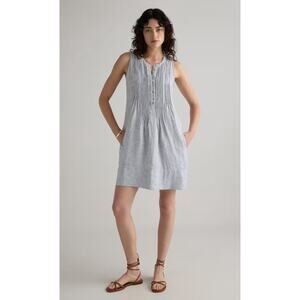 Quince 100% European Linen Sleeveless Swing Dress Blue Pinstripe Sz L